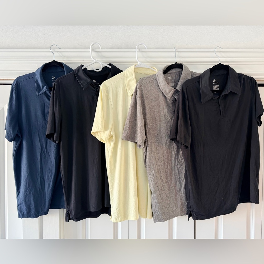 5-Pack Polo Shirts | Large | Navy, Black, Black, Light Yellow, Gray